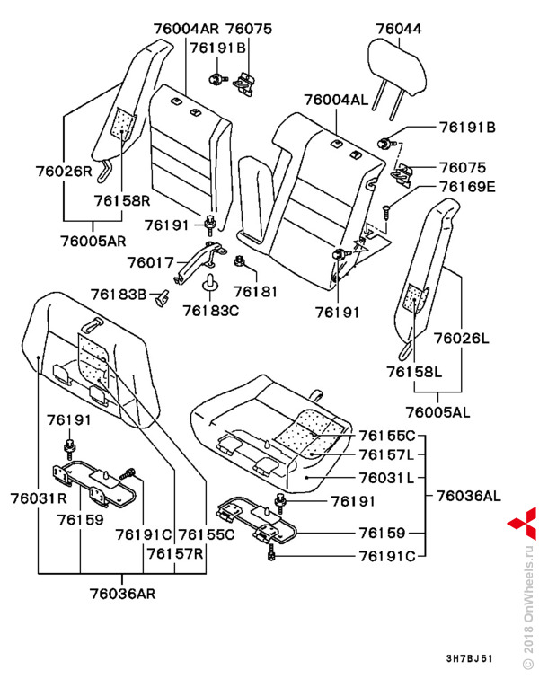 Ar zn. 76036ar сиденье заднее. Крепление сидения Мицубиси 76075. 40-76075-00 Размер.