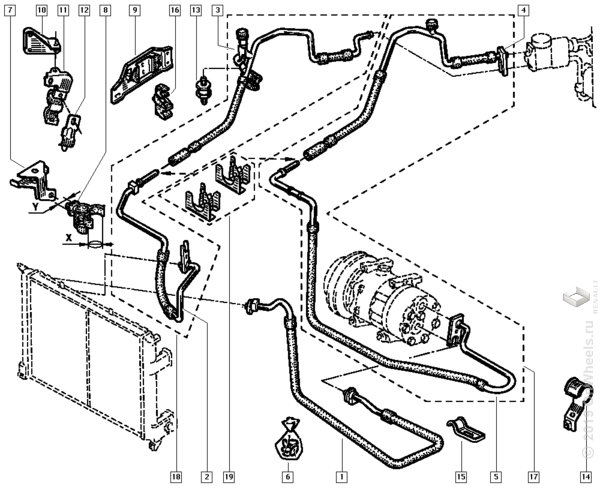 Схема трубок кондиционера рено логан