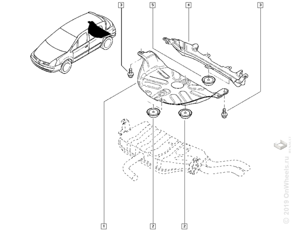 Схема крепления глушителя на рено меган 2